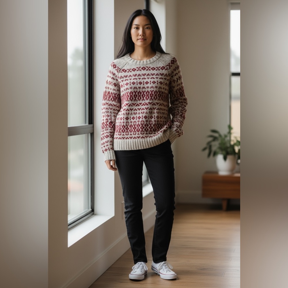 Abercrombie & Fitch Gray and Red Patterned Sweater